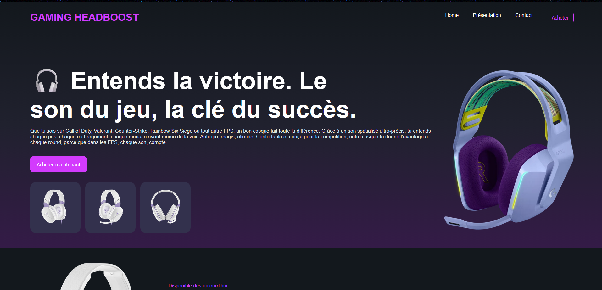 Landing page gaming Headboost