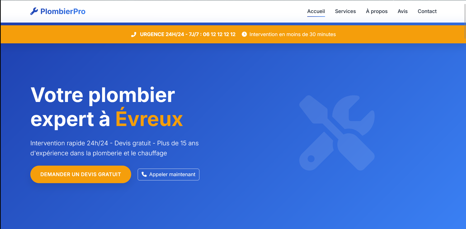 Site vitrine plombier artisan